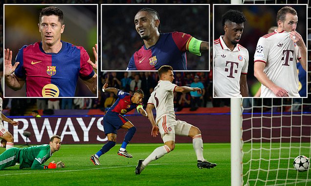 Barcelona 4-1 Bayern Munich: Raphinha scores hat-trick as Catalans dismantle Bundesliga giants ahead of El Clasico - despite Harry Kane's first half goal