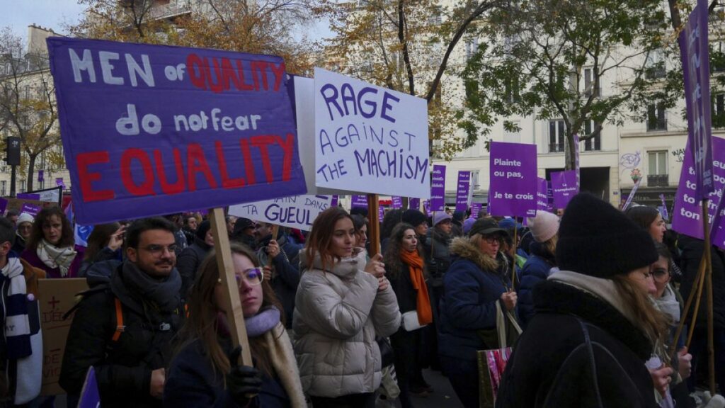 Thousands demonstrate across France and Italy protesting violence against women