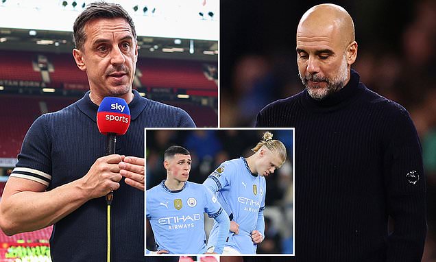 Gary Neville declares Manchester City are 'in DECLINE' after humiliating defeat by Spurs as Man United legend issues scathing verdict of Pep Guardiola's champions: 'Outplayed in every department'