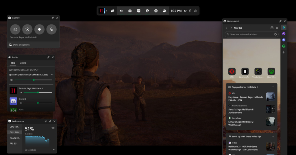 Screenshot showing the new Game Assist browser overlay as it appears on top of Hellblade II.