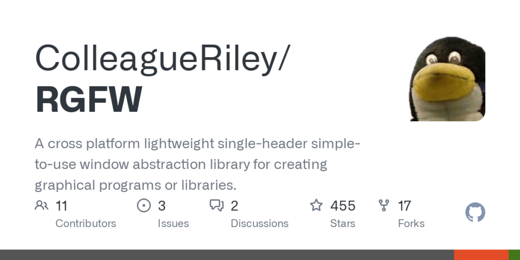 ColleagueRiley/RGFW: A cross platform lightweight single-header simple-to-use window abstraction library for creating graphical programs or libraries.