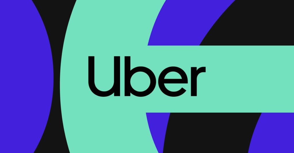 Uber company name written on a multicolored background.