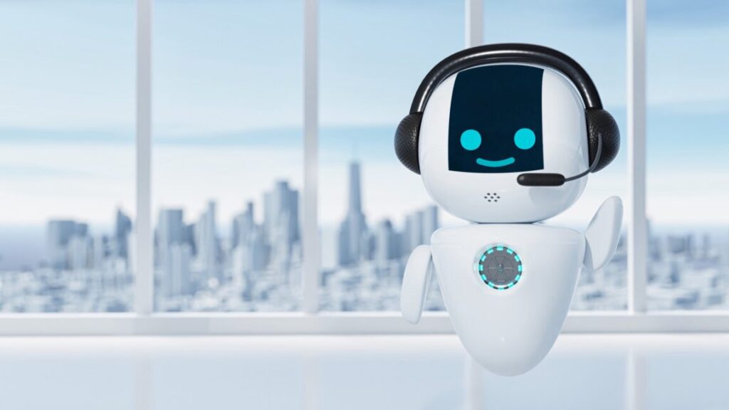 Illustration of a robot wearing a headset