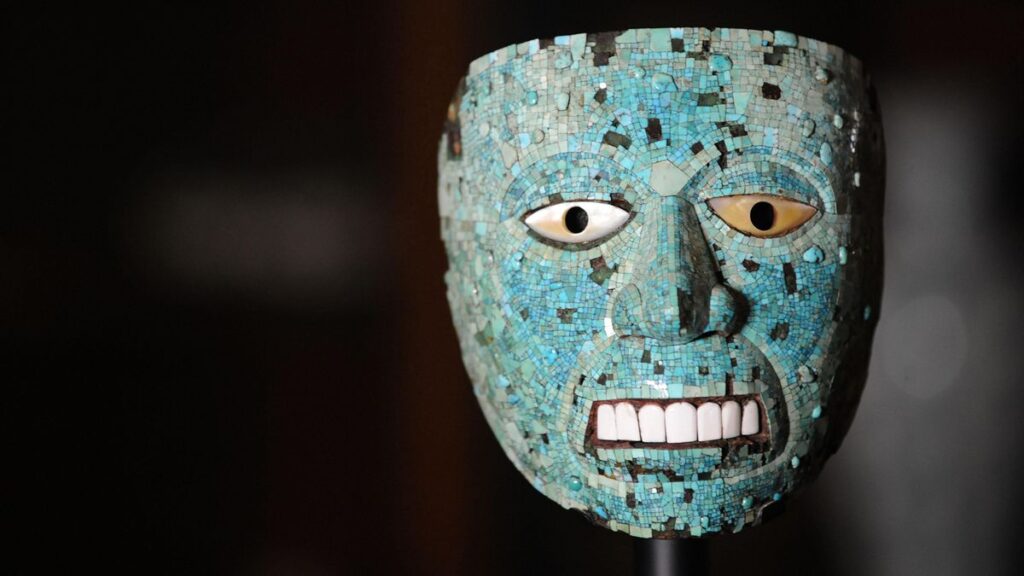 Mask of Xiuhtecuhtli: A 600-year-old mask of the Aztec fire god taken as treasure by conquistadors