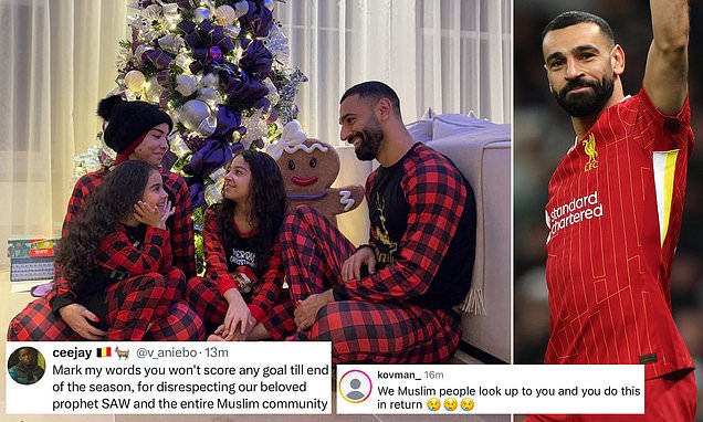 Mohamed Salah is criticised by Muslim fans after Liverpool star shares latest picture with wife and children in front of a Christmas tree