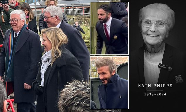 David Beckham, Sir Alex Ferguson and Man United's entire first-team squad pay tribute at funeral of beloved receptionist Kath Phipps, who died aged 85 after 55 years working at the club