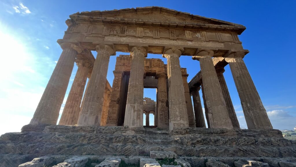 A front view of the Temple of Concordia from the Valley of Temples in Agrigento, Sicily. Photo by Abi Mason.