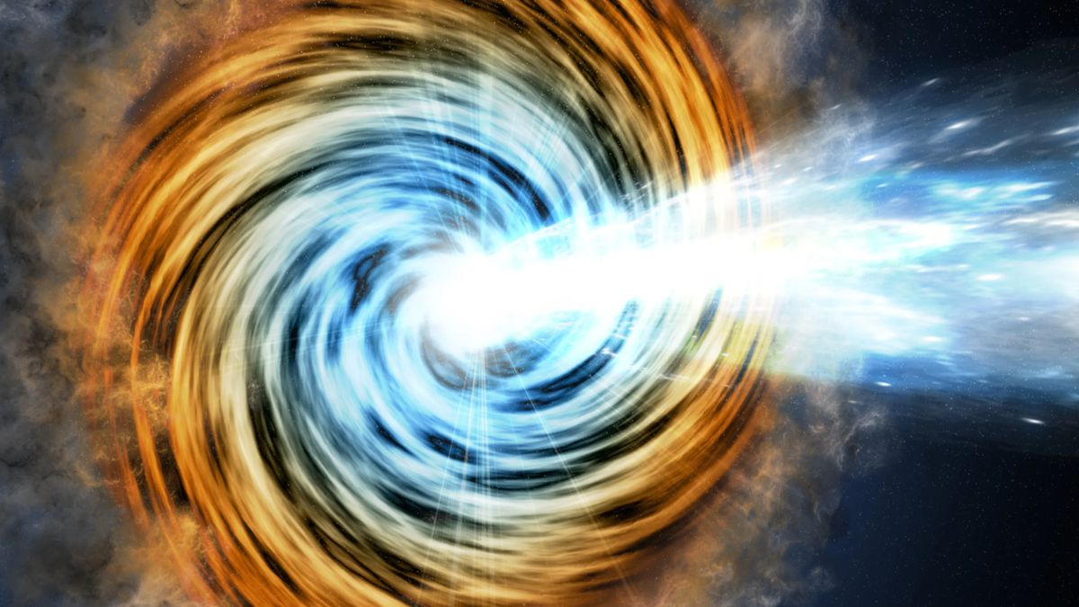 An artist's interpretation of energy jets shooting out of a black hole