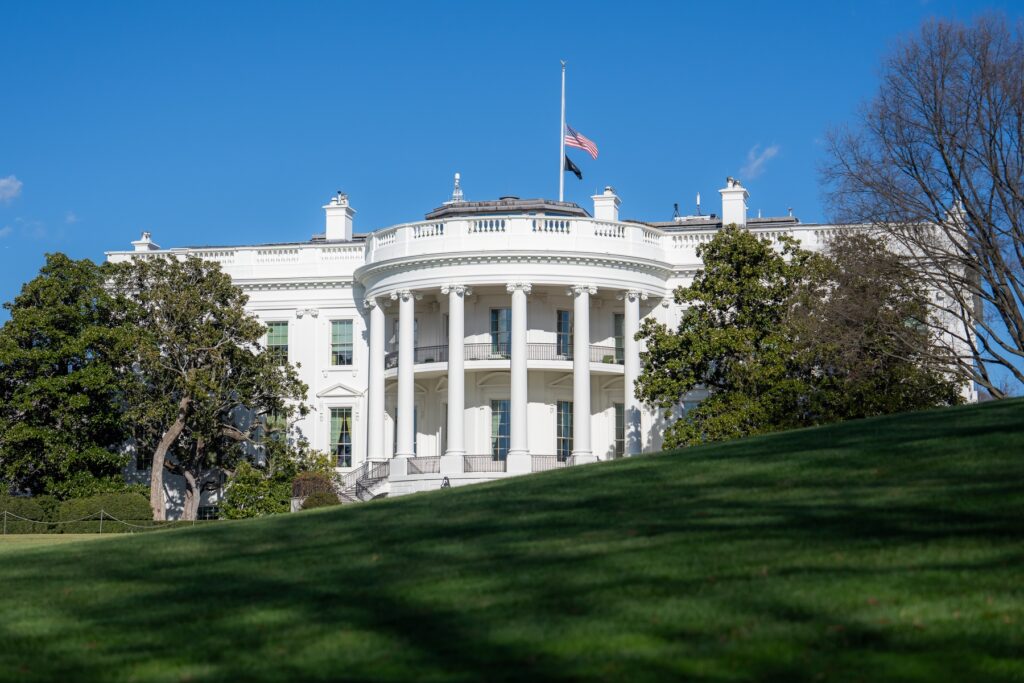 exterior of the White House and lawn