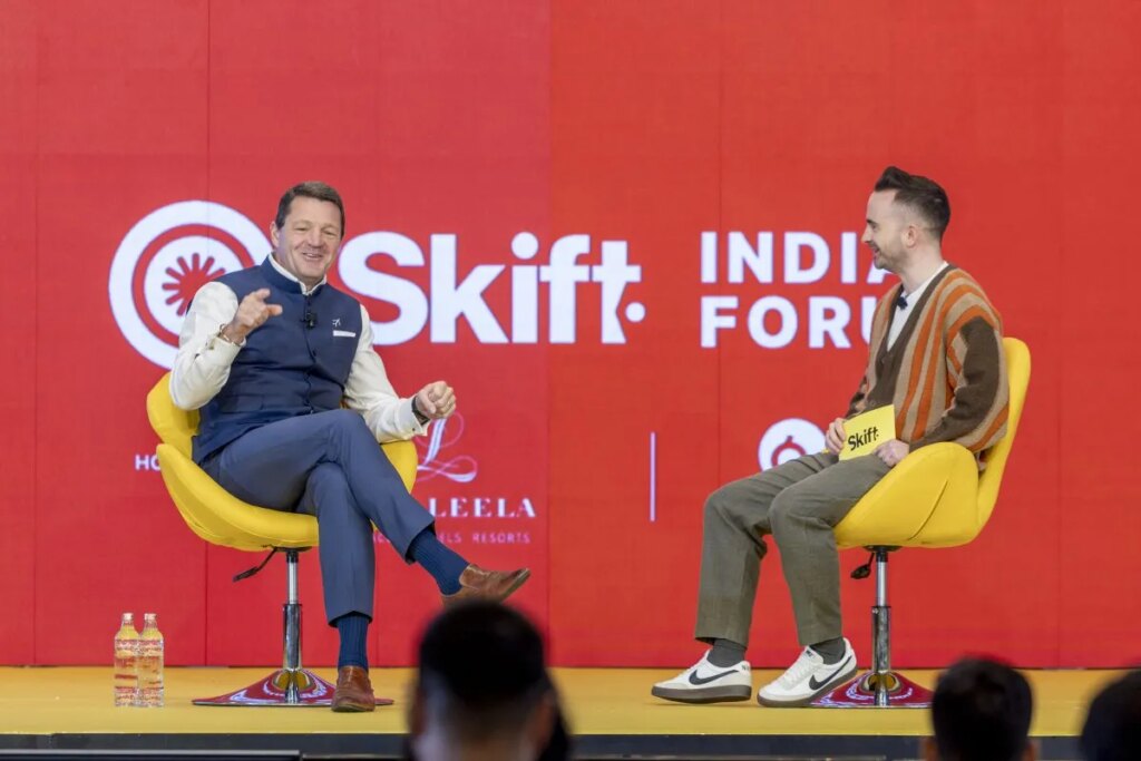 IndiGo CEO Pieter Elbers (Left) with Skift Airlines Editor Gordon Smith (Right) at Skift India Forum 2025.