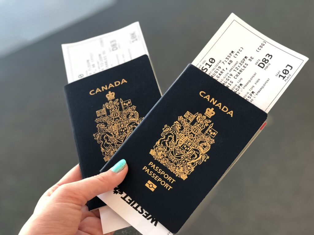 Two Canadian passports pictured at the airport.