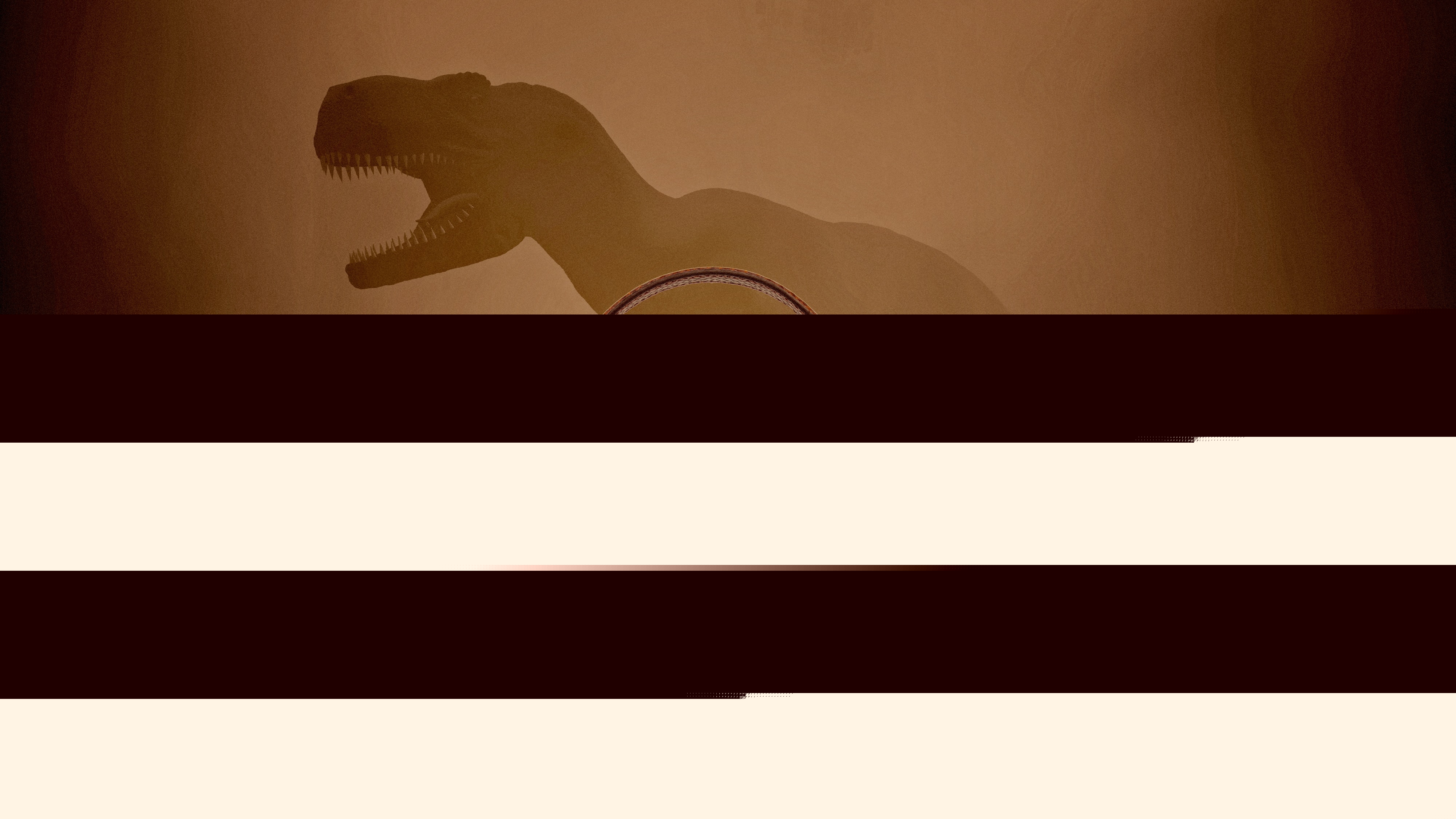A photo collage of a crocodile leather bag in front of a T. rex illustration.
